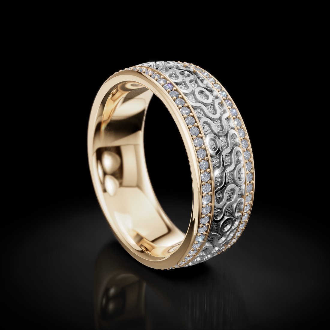 Modern Gold Wedding Ring with Diamond Accents and Braided Details