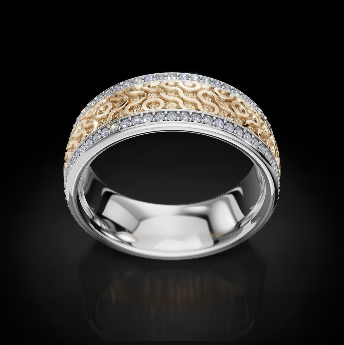 Modern Gold Wedding Ring with Diamond Accents and Braided Details