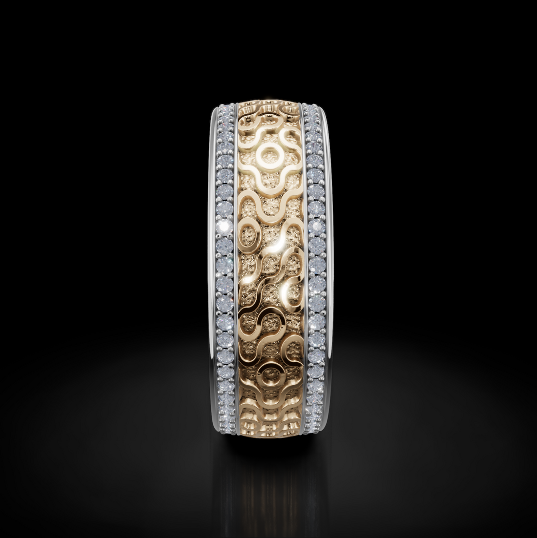 Modern Gold Wedding Ring with Diamond Accents and Braided Details