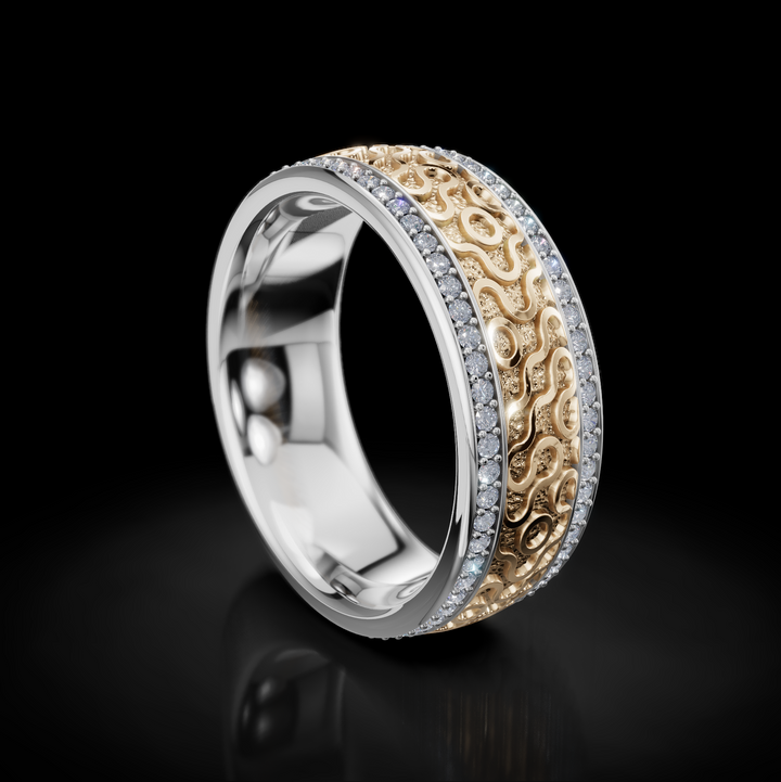 Modern Gold Wedding Ring with Diamond Accents and Braided Details