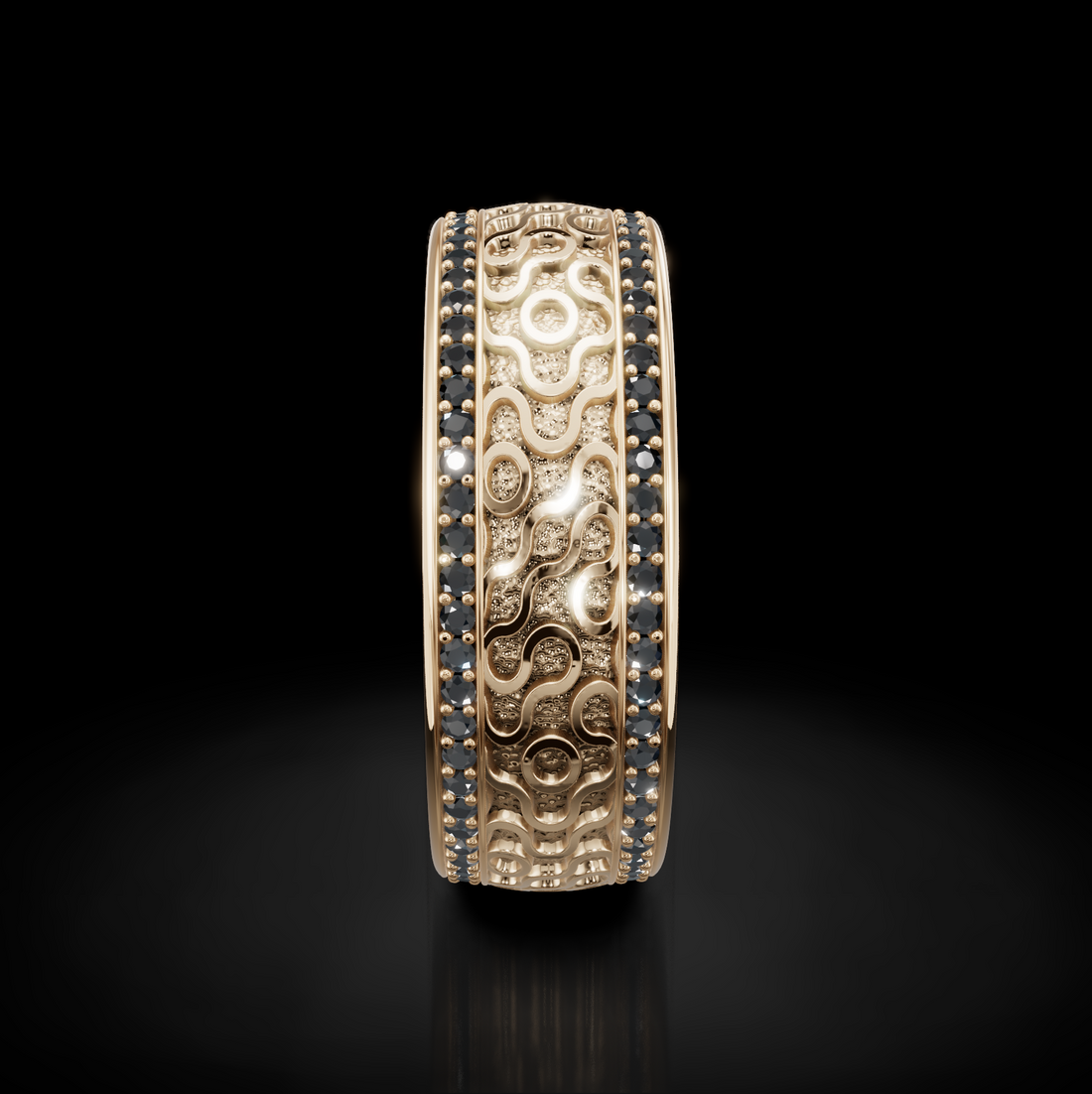 Modern Gold Wedding Ring with Diamond Accents and Braided Details