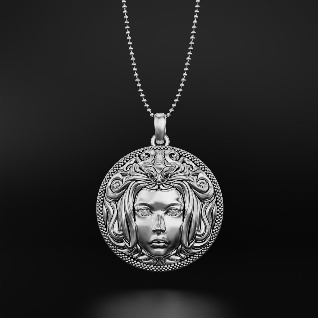 Medusa Pendant with Diamonds and Onyx - Exquisite Mythology and Feminist Symbol Jewelry