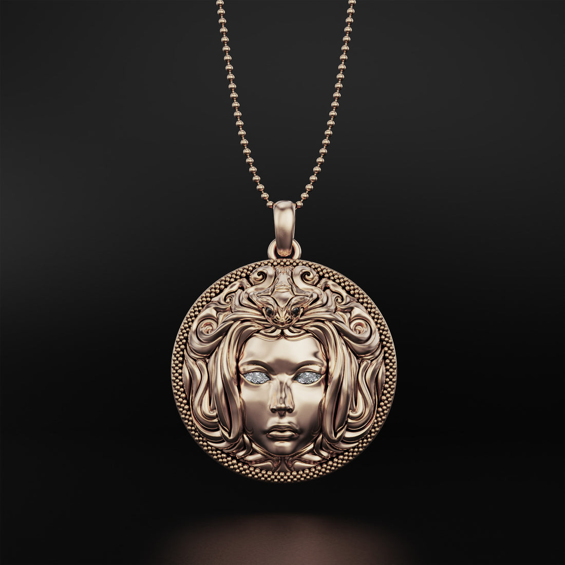 Medusa Pendant with Diamonds and Onyx - Exquisite Mythology and Feminist Symbol Jewelry