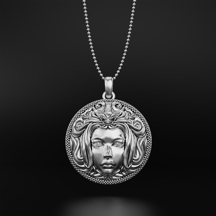 Medusa Pendant with Diamonds and Onyx - Exquisite Mythology and Feminist Symbol Jewelry