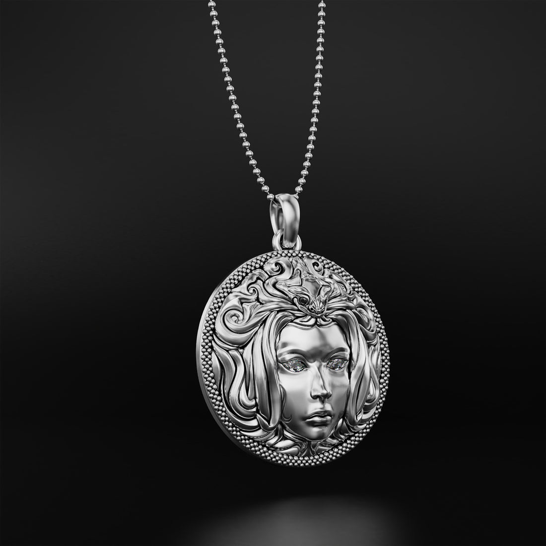 Medusa Pendant with Diamonds and Onyx - Exquisite Mythology and Feminist Symbol Jewelry