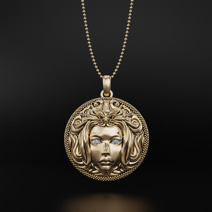 Medusa Pendant with Diamonds and Onyx - Exquisite Mythology and Feminist Symbol Jewelry