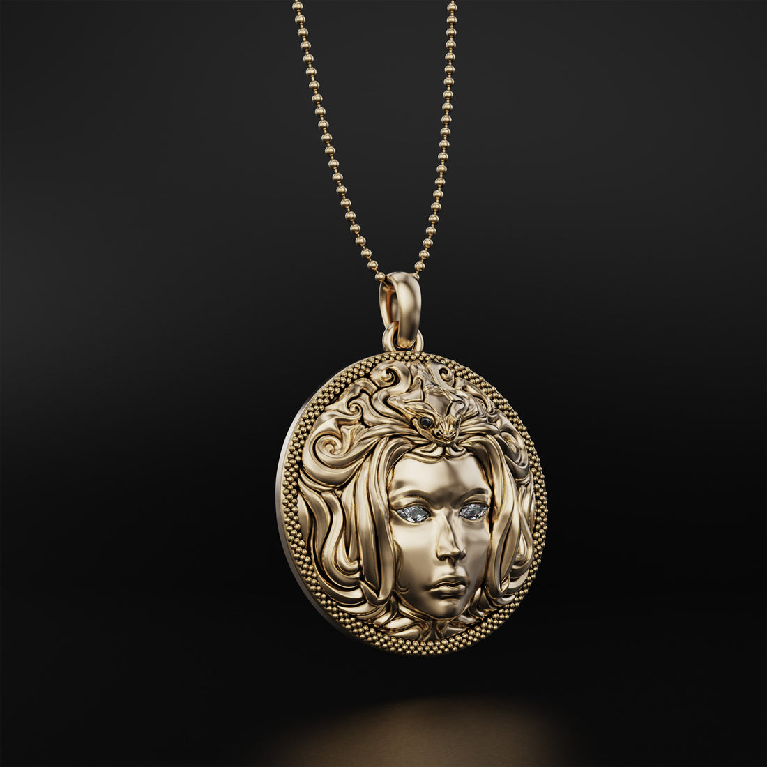 Medusa Pendant with Diamonds and Onyx - Exquisite Mythology and Feminist Symbol Jewelry