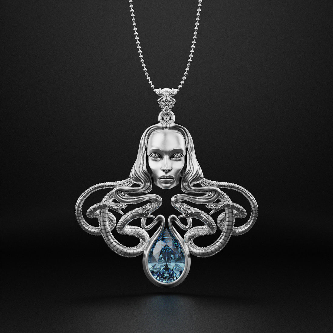 Medusa Statement Necklace with Pear-Shaped Stone - Feminist Symbol, Greek Art, and Luxury Jewelry