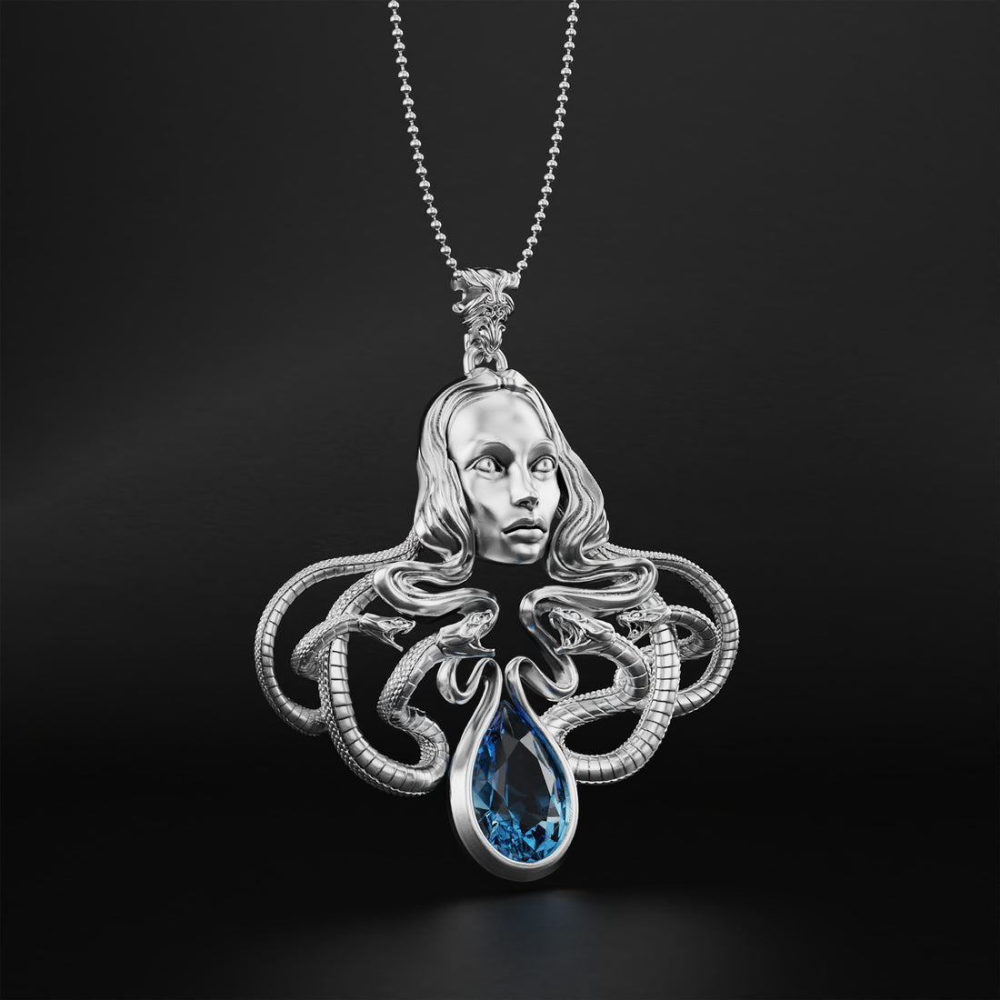 Medusa Statement Necklace with Pear-Shaped Stone - Feminist Symbol, Greek Art, and Luxury Jewelry