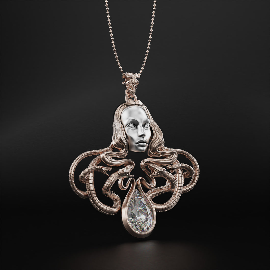 Medusa Statement Necklace with Pear-Shaped Stone - Feminist Symbol, Greek Art, and Luxury Jewelry