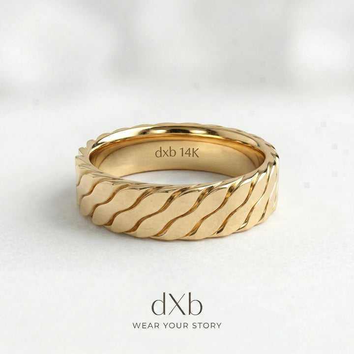14k yellow gold Wavy Textured Band ring