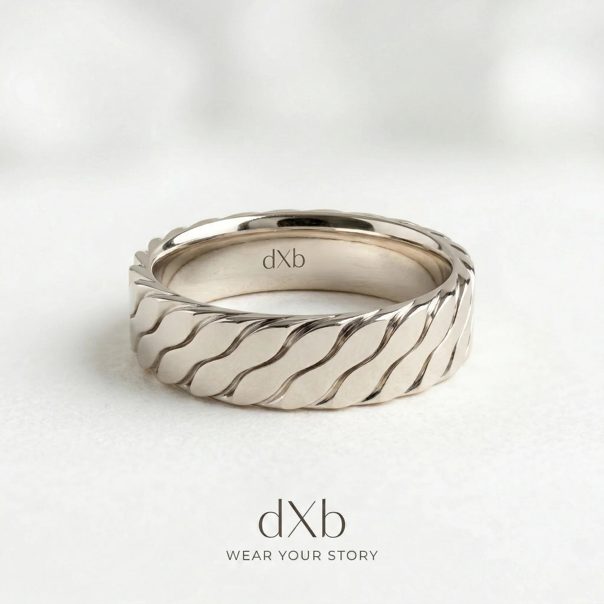 platinum Wavy Textured Band ring
