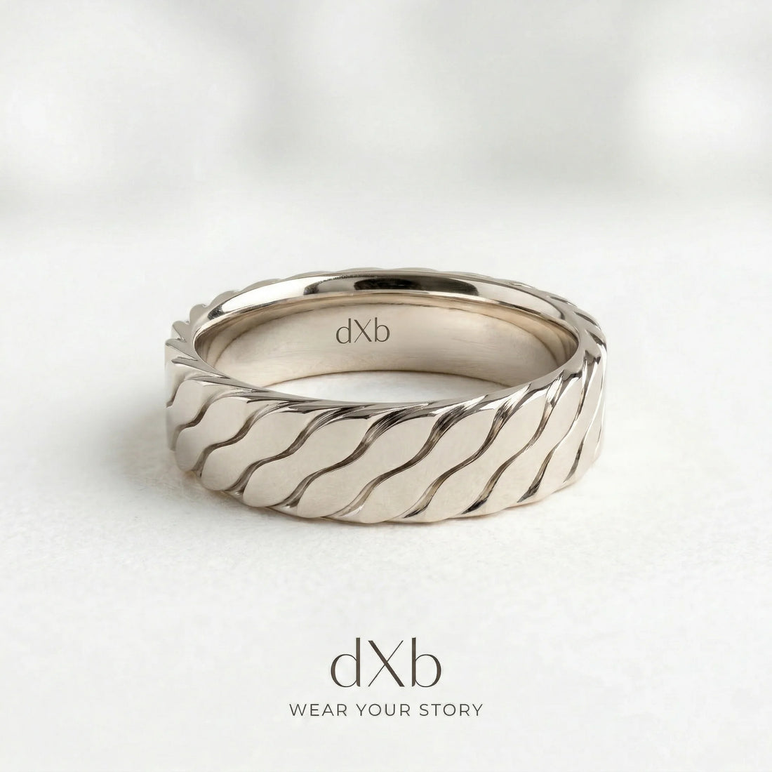 platinum Wavy Textured Band ring