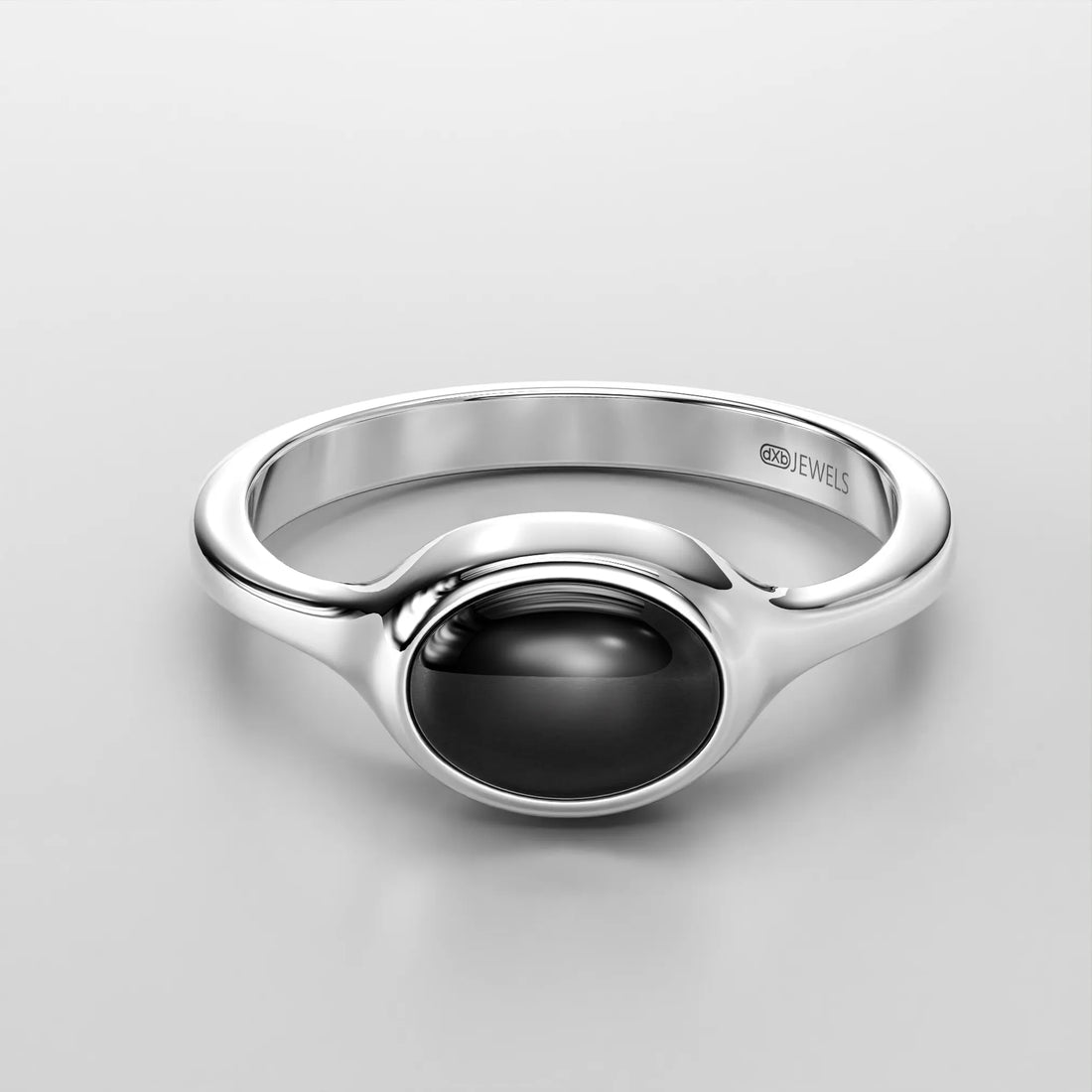 Minimalist Signet Ring with Oval Black Onyx Stone in Platinum