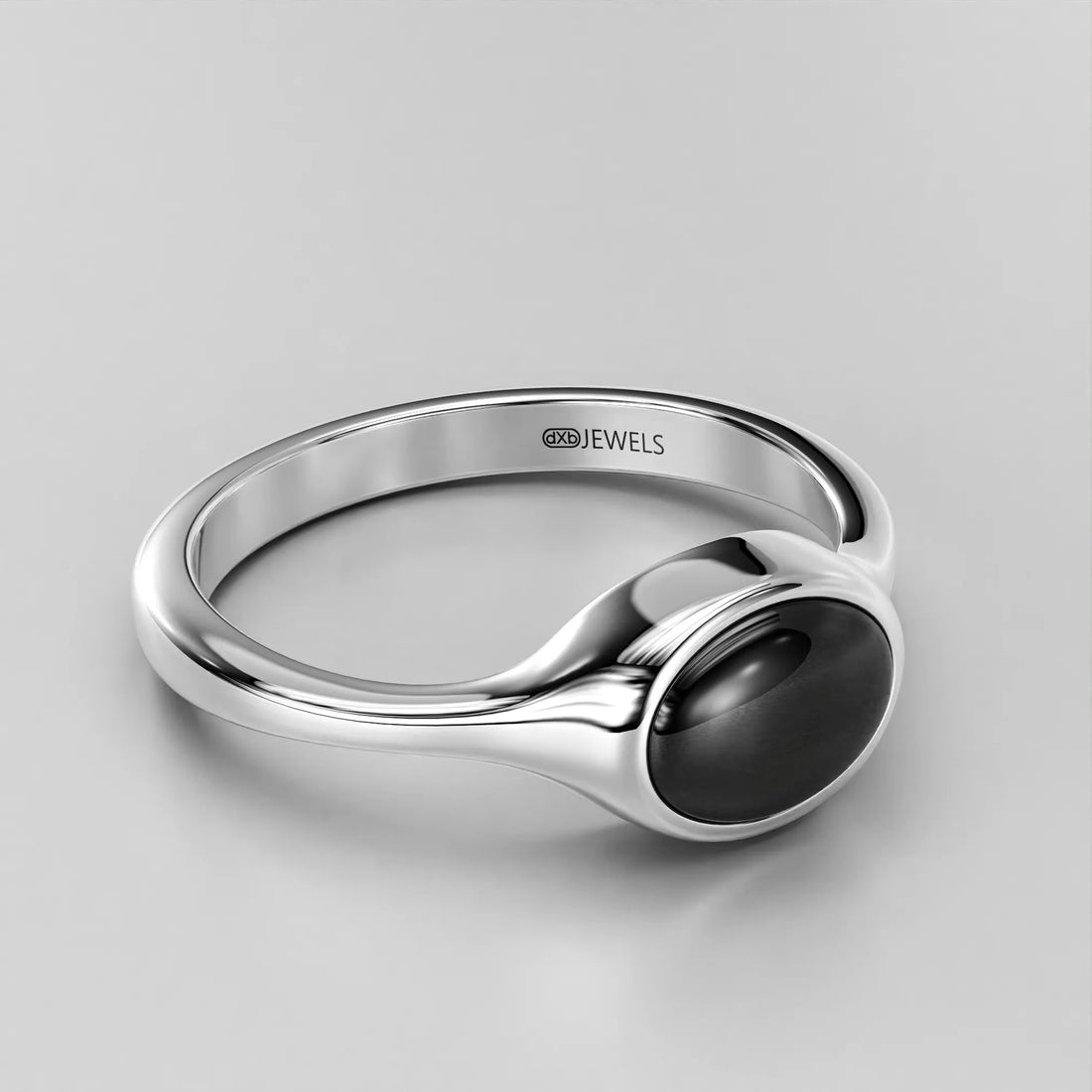 Minimalist Signet Ring with Oval Black Onyx Stone in Platinum