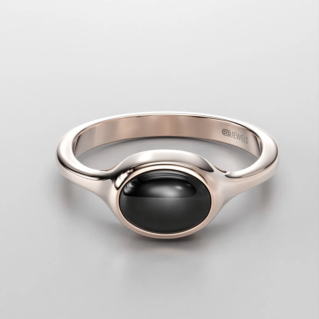Minimalist Signet Ring with Oval Black Onyx Stone in 14k Gold (Rose)