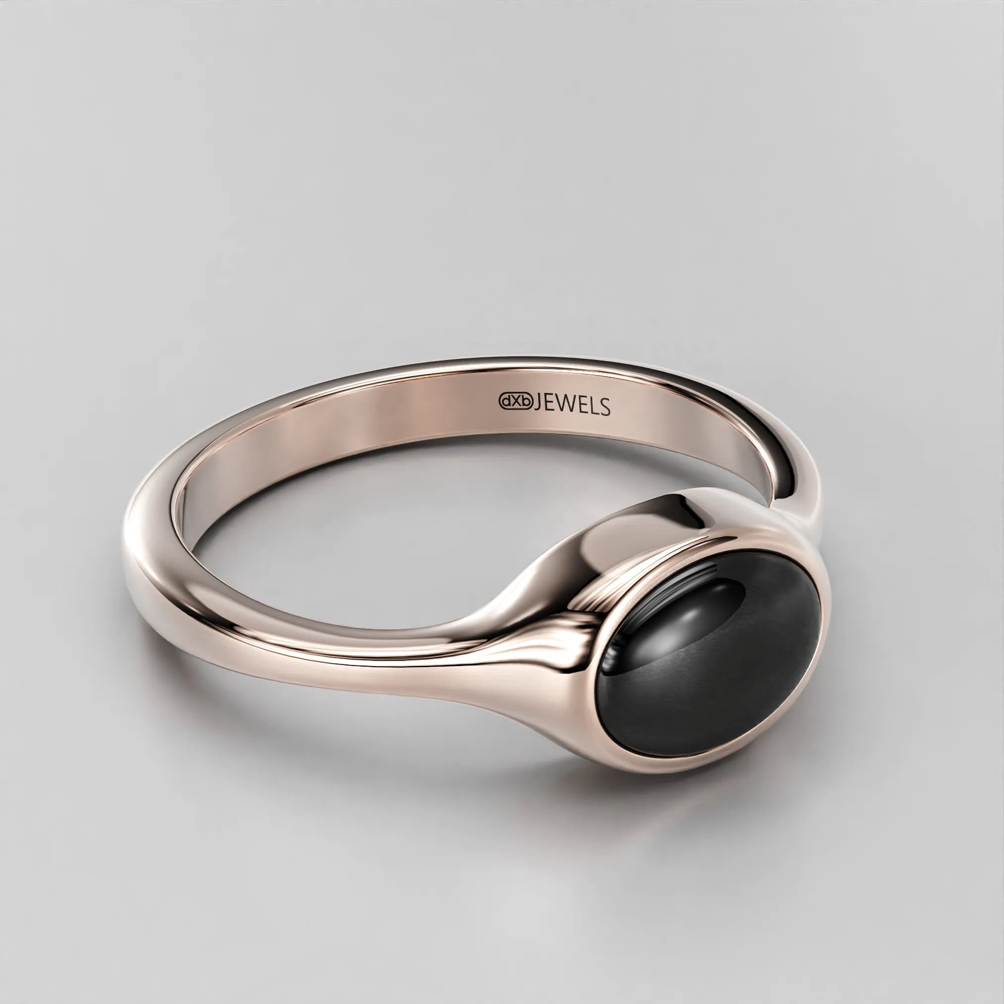 Minimalist Signet Ring with Oval Black Onyx Stone in 14k Gold (Rose)