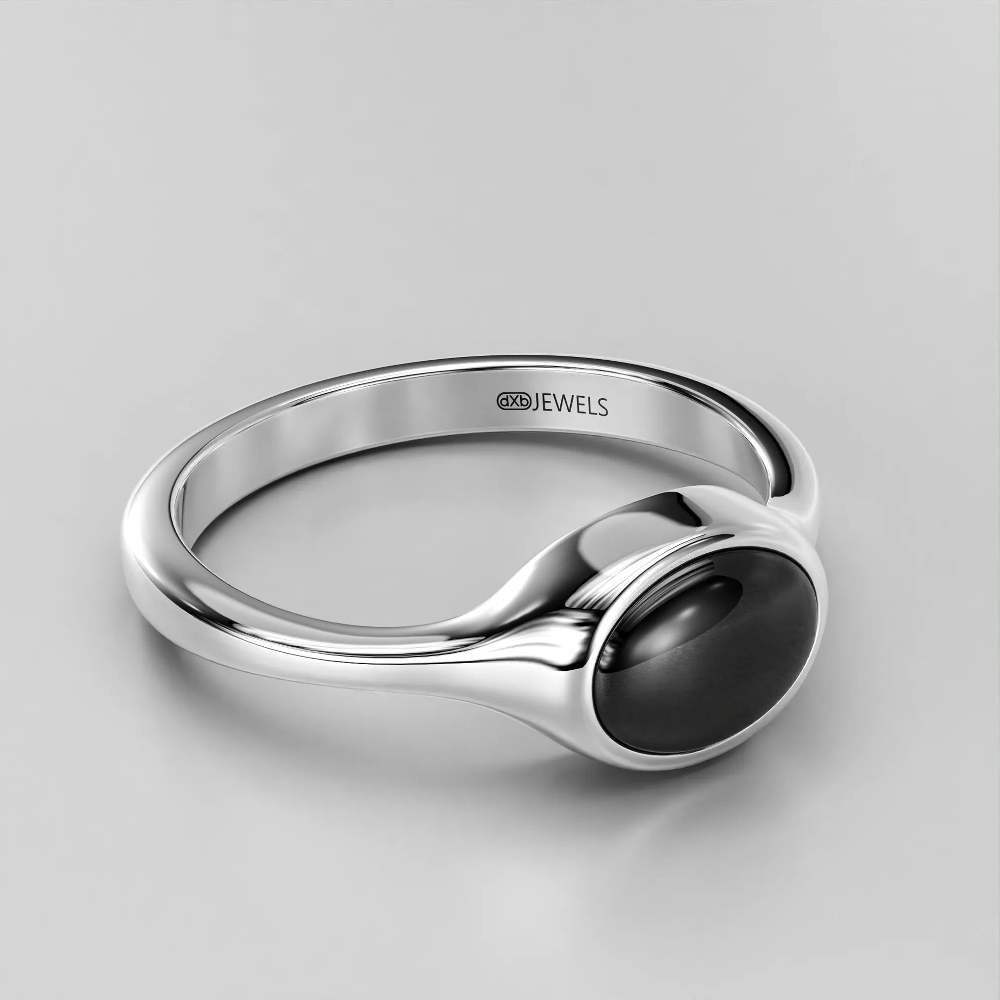 Minimalist Signet Ring with Oval Black Onyx Stone in Silver