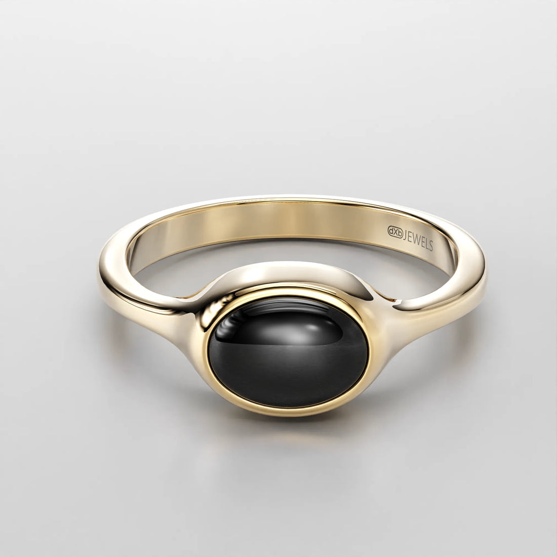 Minimalist Signet Ring with Oval Black Onyx Stone in 14k Gold (Yellow)