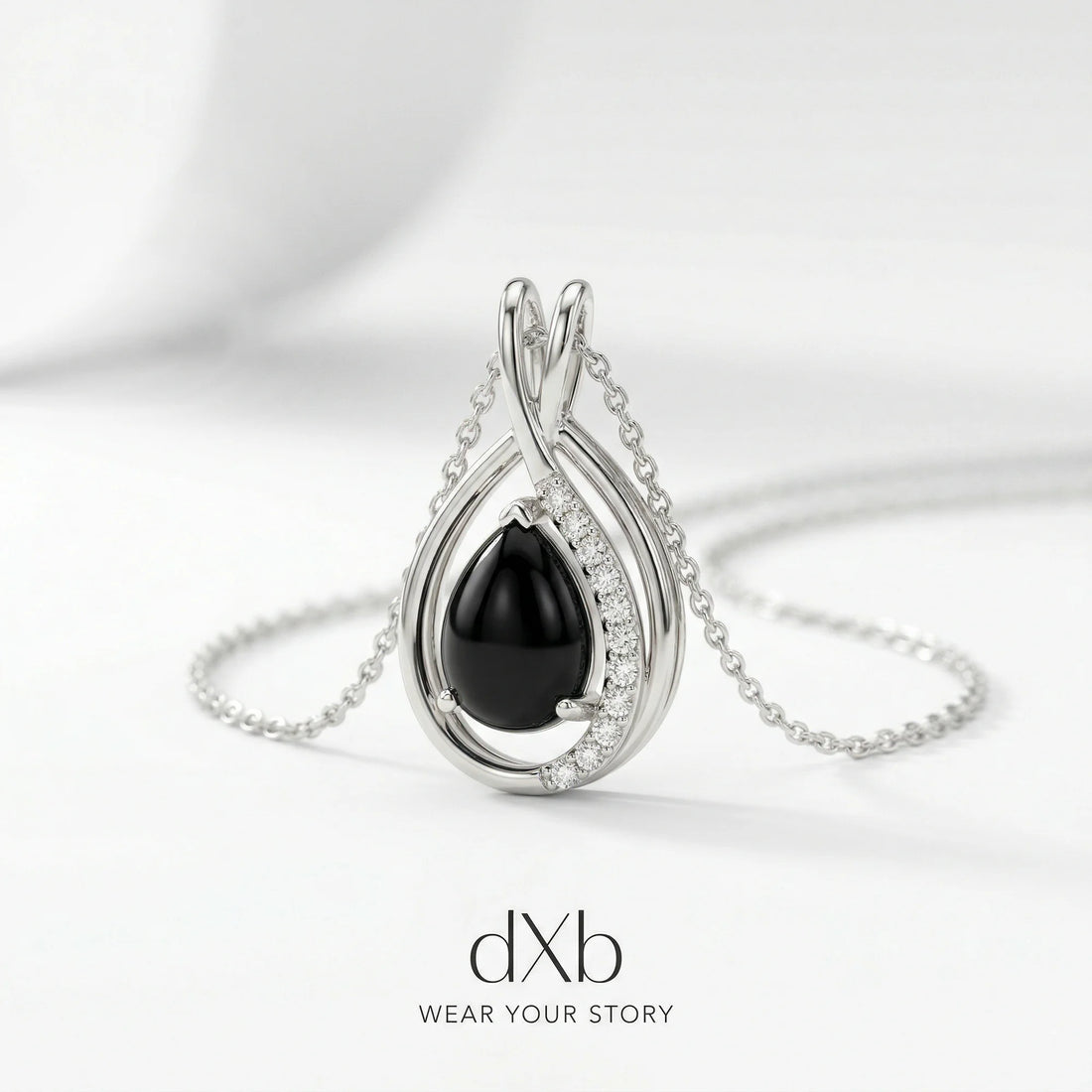 14k white gold black onyx pear modern teardrop swirl pendant