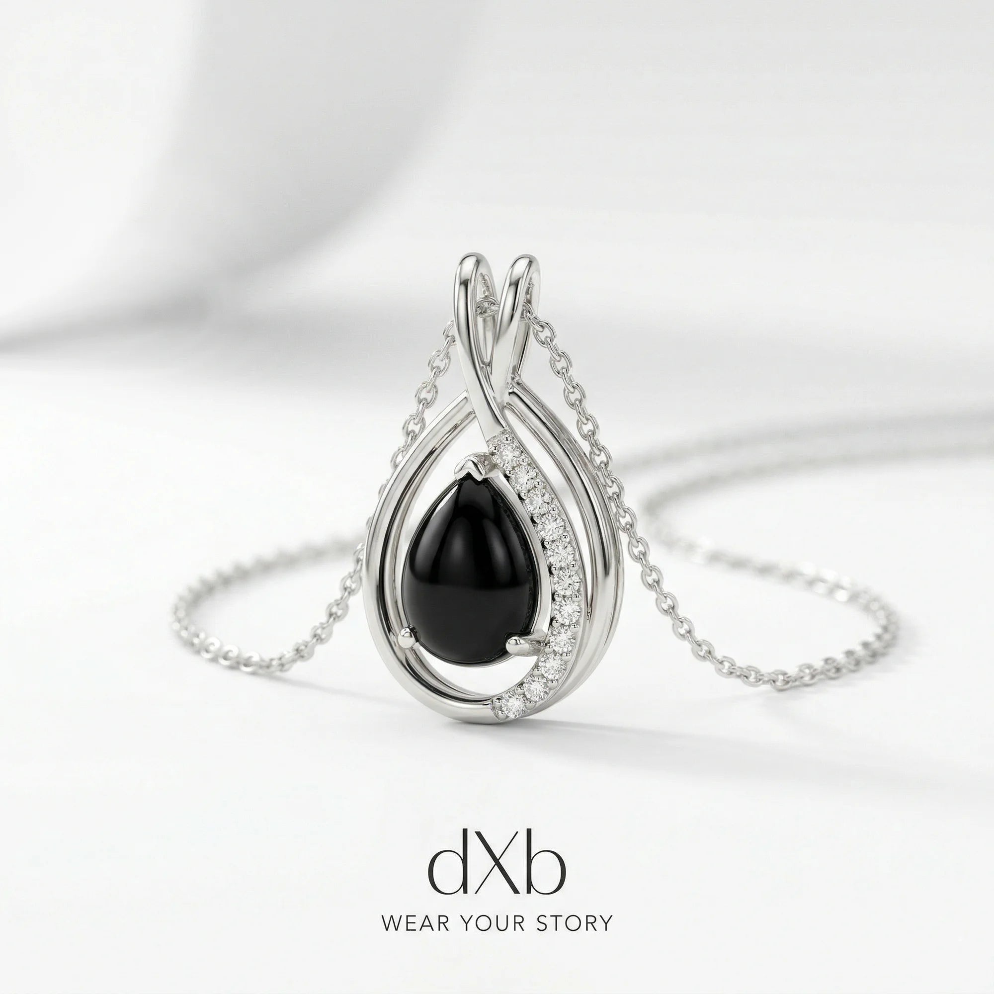 silver black onyx pear modern teardrop swirl pendant