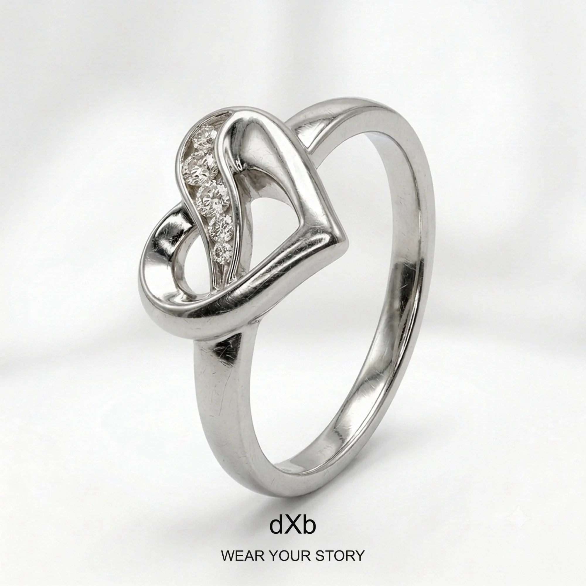 Platinum Heart Diamond Ring in High Polished Platinum, standing view