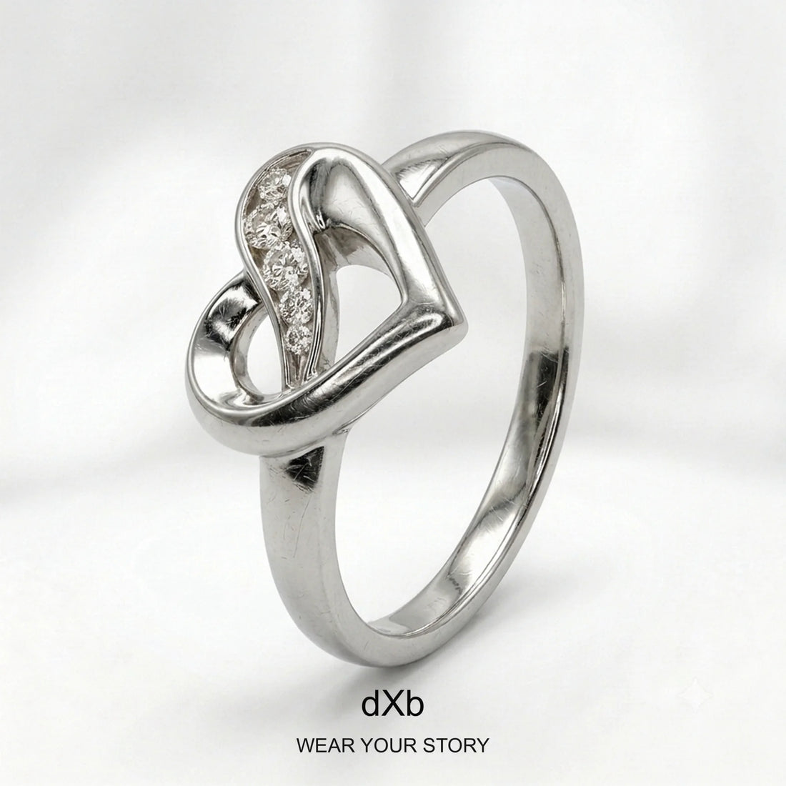 Platinum Heart Diamond Ring in High Polished Platinum, standing view
