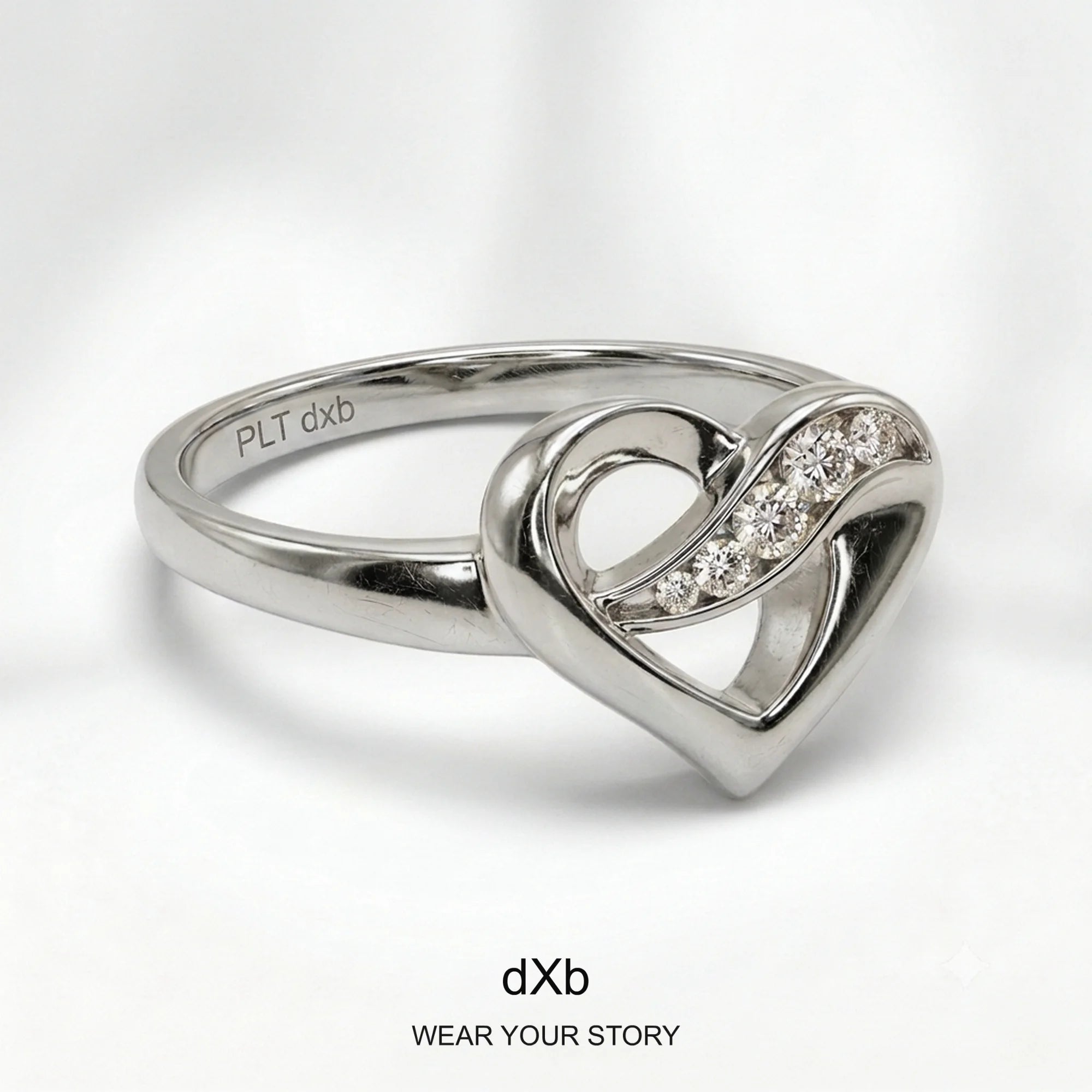 Platinum Heart Diamond Ring in High Polished Platinum, main view (3)