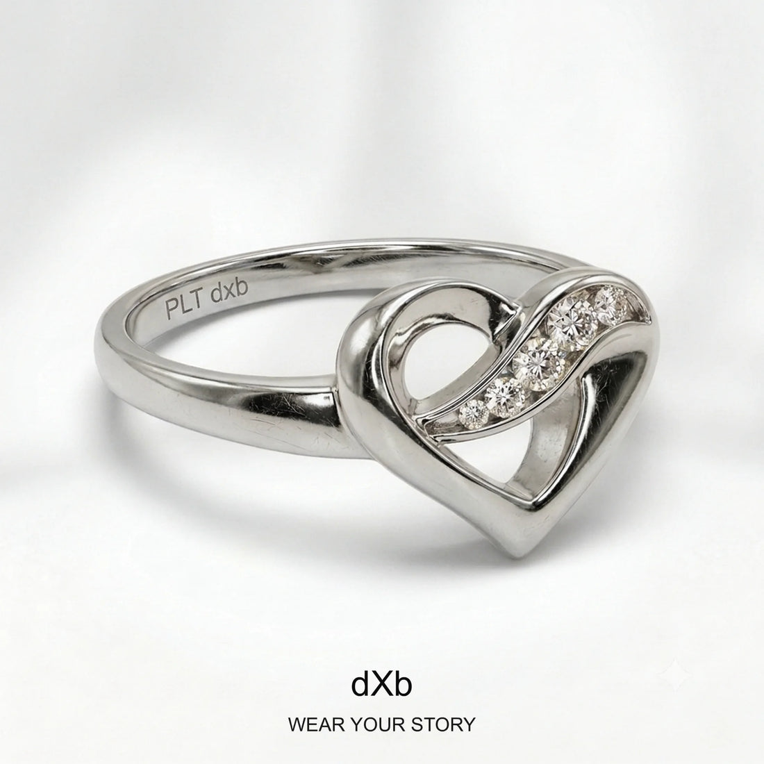 Platinum Heart Diamond Ring in High Polished Platinum, main view (3)