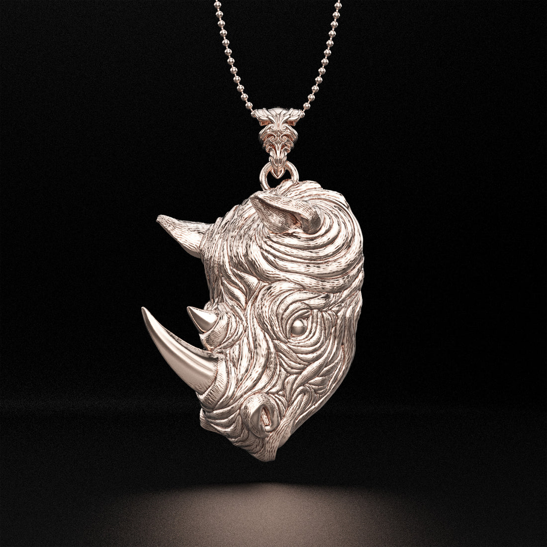 Rhino Head Pendant Necklace - 14k Yellow Gold, 14k White Gold, 14k Rose Gold, Platinum, Silver - Save Endangered Animals - Live and Let Live Collection