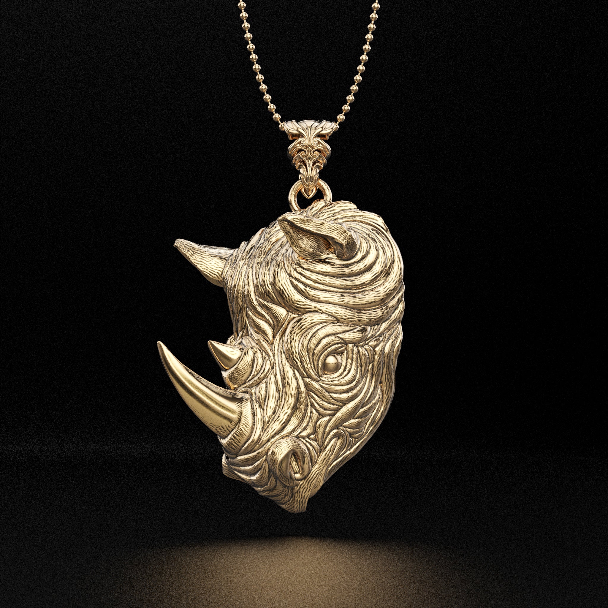 Rhino Head Pendant Necklace - 14k Yellow Gold, 14k White Gold, 14k Rose Gold, Platinum, Silver - Save Endangered Animals - Live and Let Live Collection