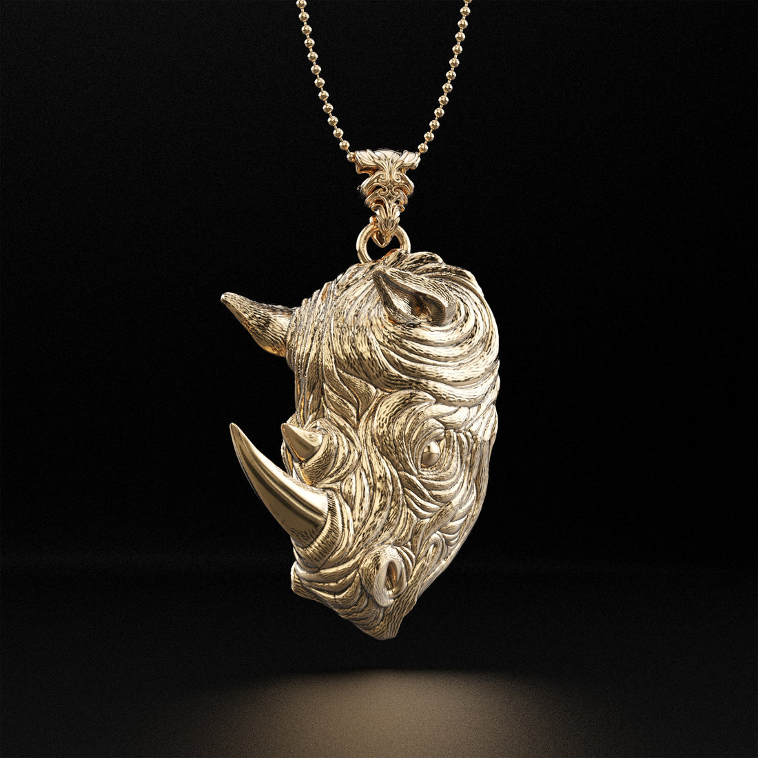 Rhino Head Pendant Necklace - 14k Yellow Gold, 14k White Gold, 14k Rose Gold, Platinum, Silver - Save Endangered Animals - Live and Let Live Collection