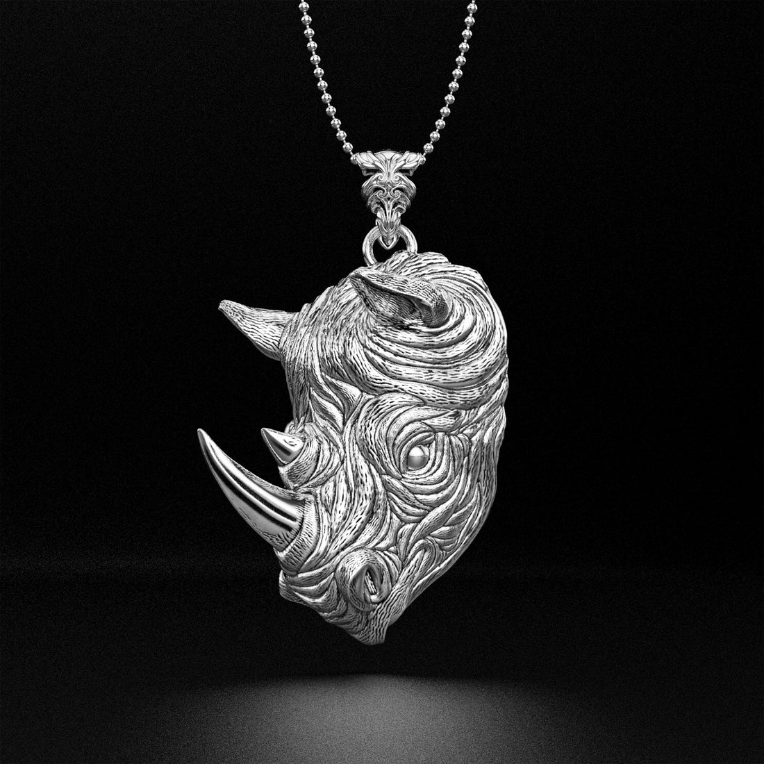 Rhino Head Pendant Necklace - 14k Yellow Gold, 14k White Gold, 14k Rose Gold, Platinum, Silver - Save Endangered Animals - Live and Let Live Collection