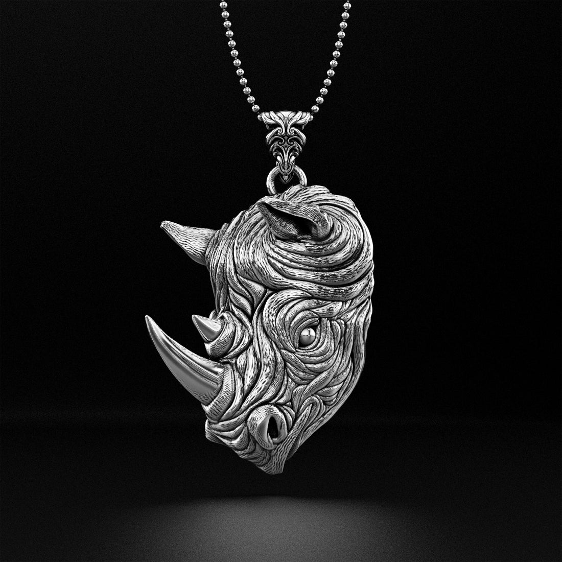 Rhino Head Pendant Necklace - 14k Yellow Gold, 14k White Gold, 14k Rose Gold, Platinum, Silver - Save Endangered Animals - Live and Let Live Collection