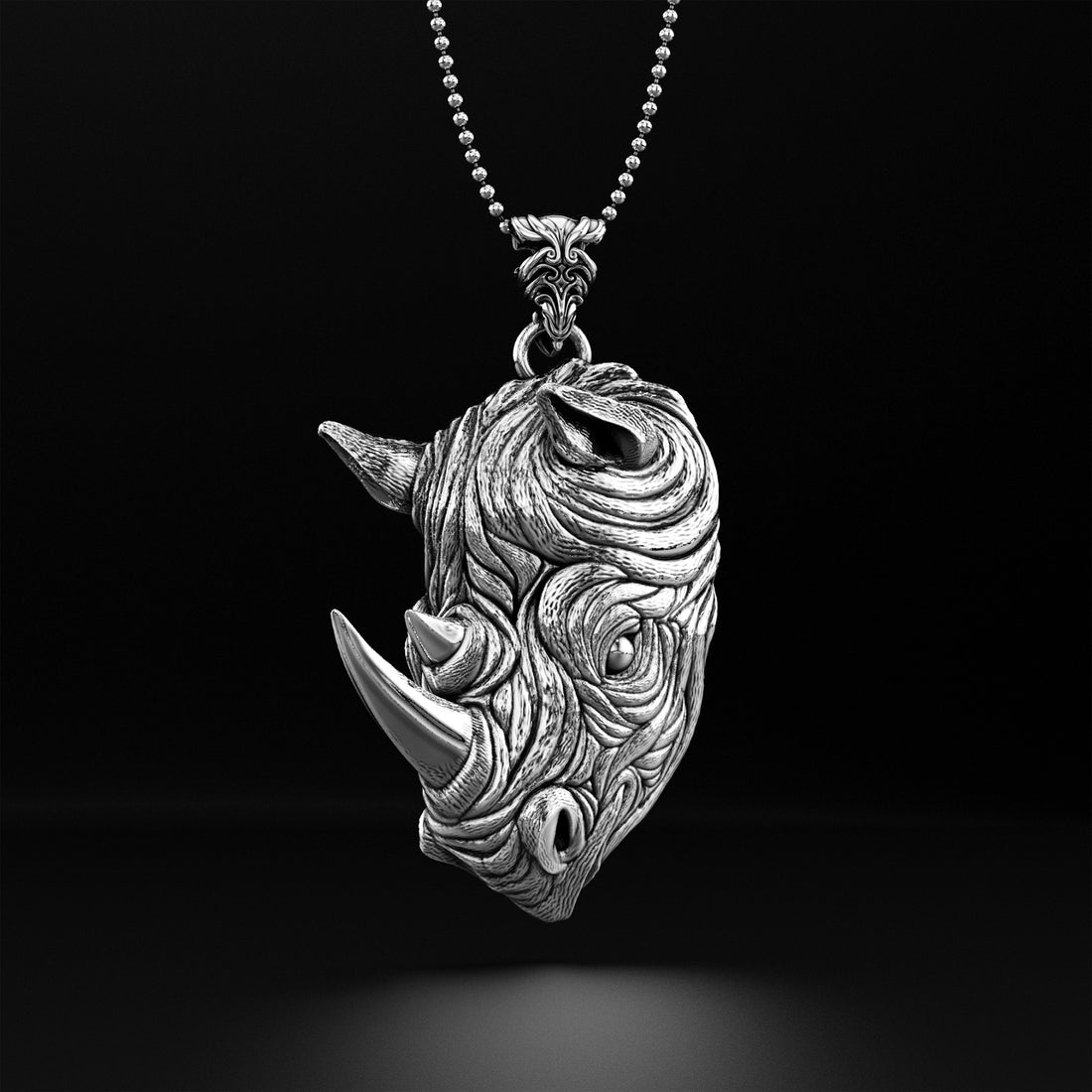 Rhino Head Pendant Necklace - 14k Yellow Gold, 14k White Gold, 14k Rose Gold, Platinum, Silver - Save Endangered Animals - Live and Let Live Collection