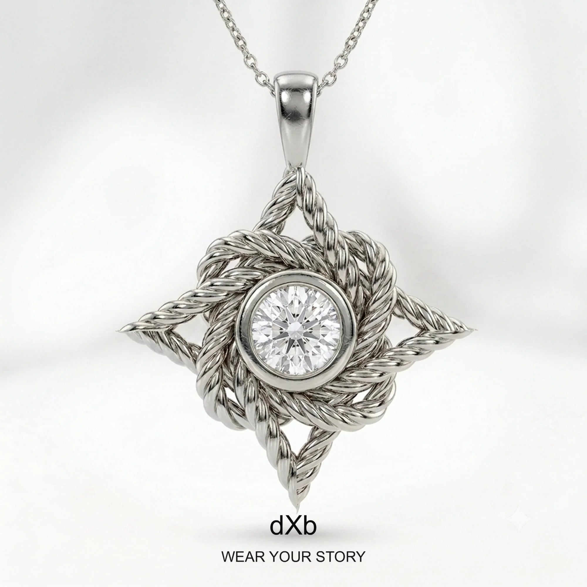 14k Yellow Gold Rope Knot Diamond Pendant in High Polished Platinum, main view
