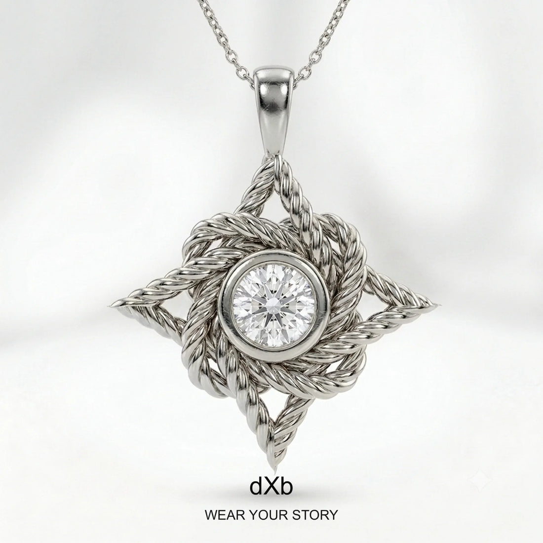 14k Yellow Gold Rope Knot Diamond Pendant in High Polished Platinum, main view