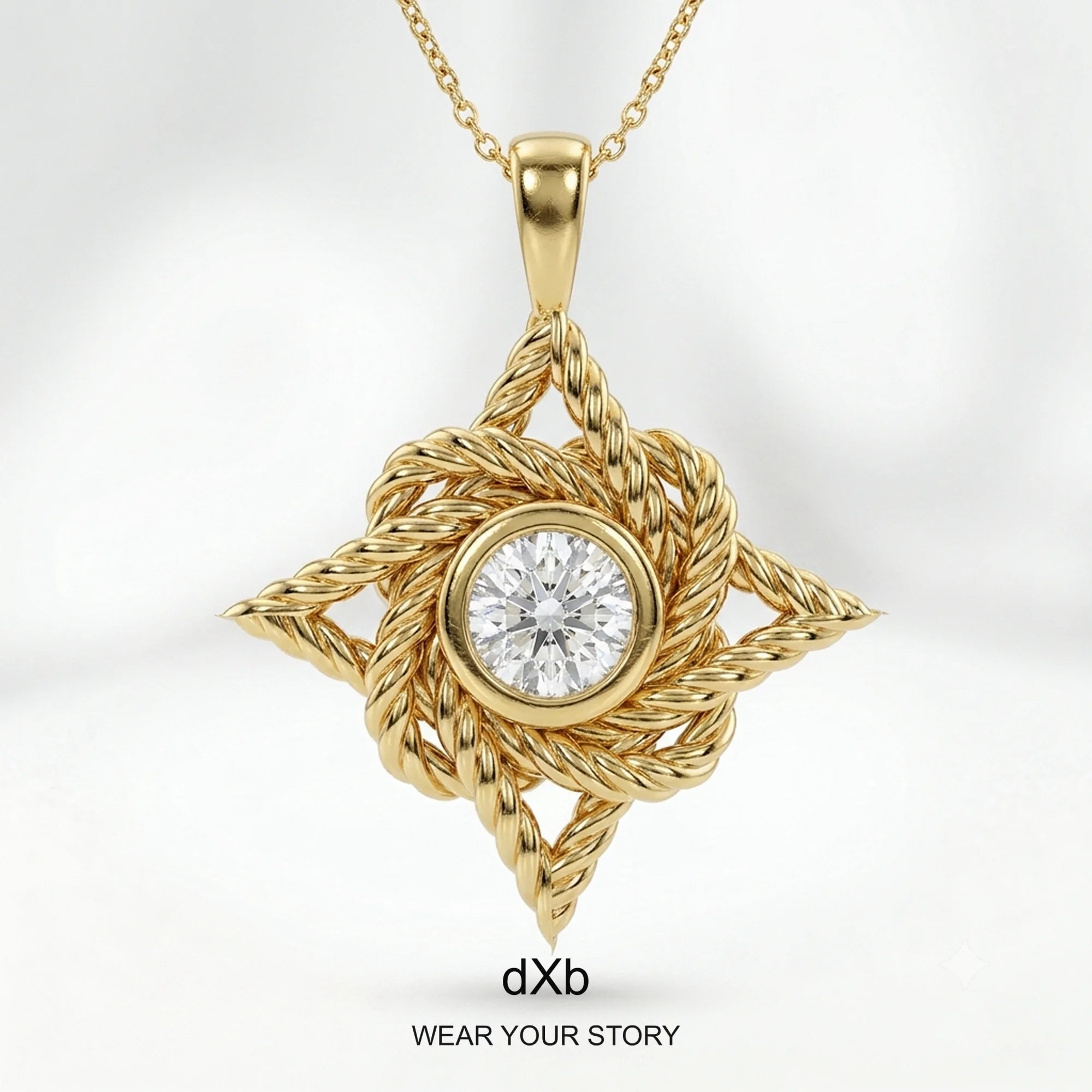 14k Yellow Gold Rope Knot Diamond Pendant in High Polished Yellow Gold, main view (3)