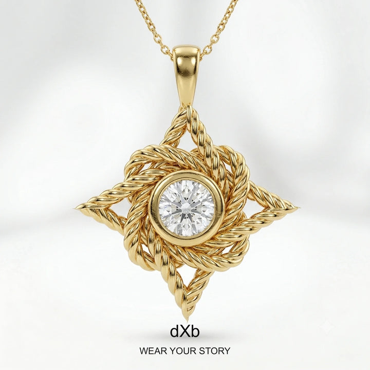 14k Yellow Gold Rope Knot Diamond Pendant in High Polished Yellow Gold, main view (3)
