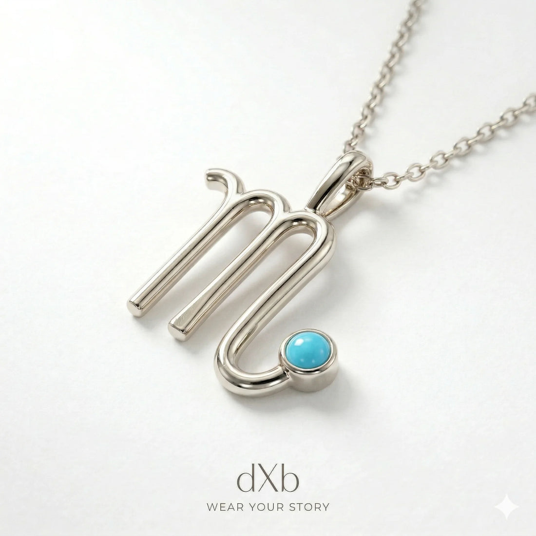 14k white gold turquoise round Scorpio zodiac pendant