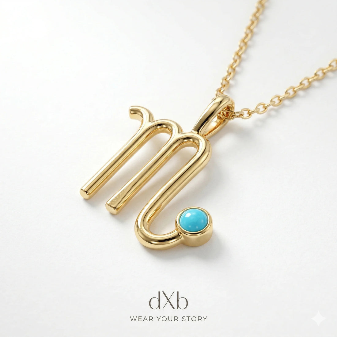 14k yellow gold turquoise round Scorpio zodiac pendant