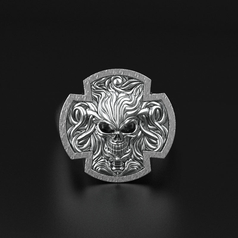 Gothic Skull Cross Ring - Handcrafted Silver Jewelry for Men and Women