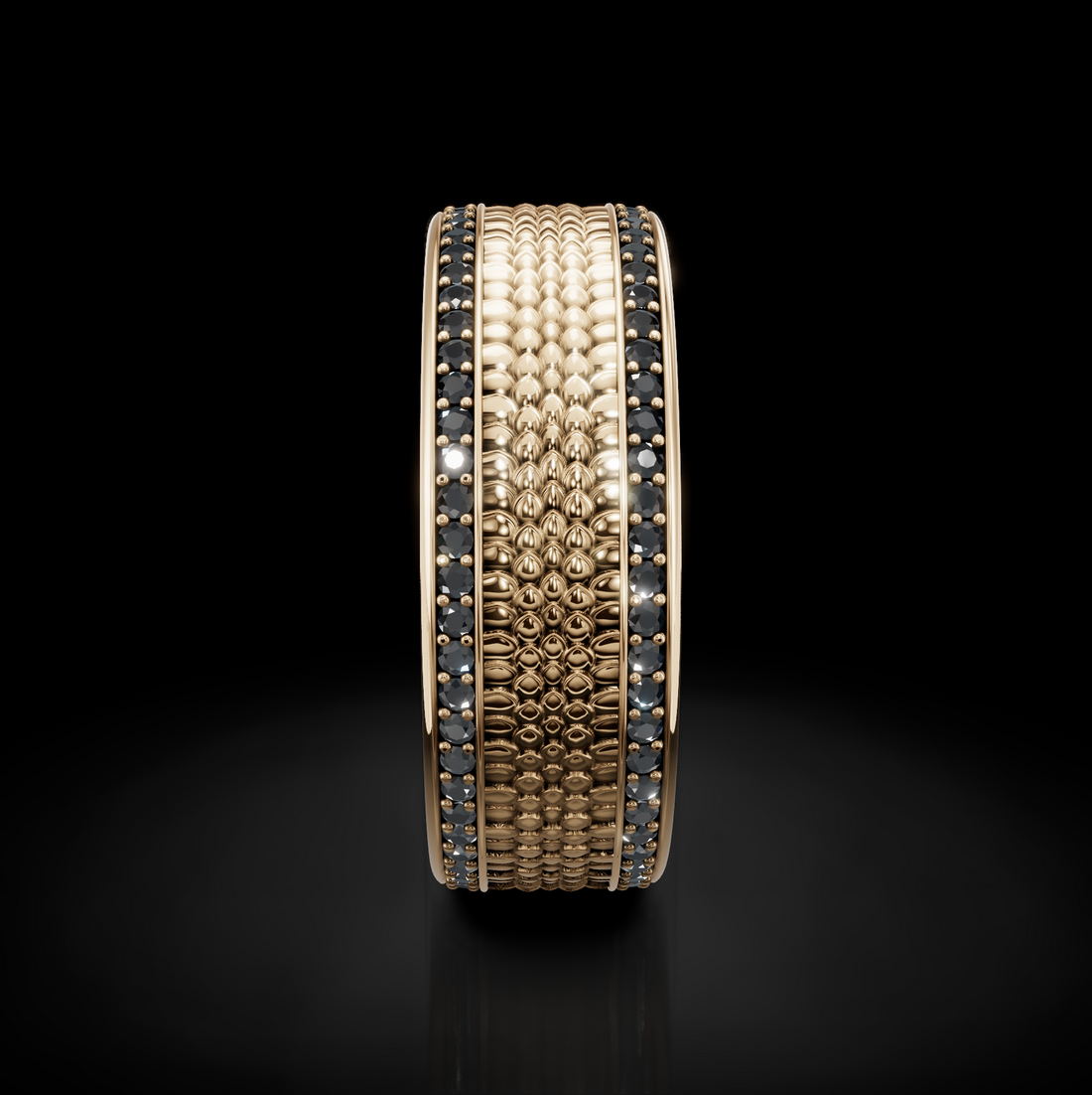 Bold Men's Wedding Ring: Snake Skin Texture and Diamonds