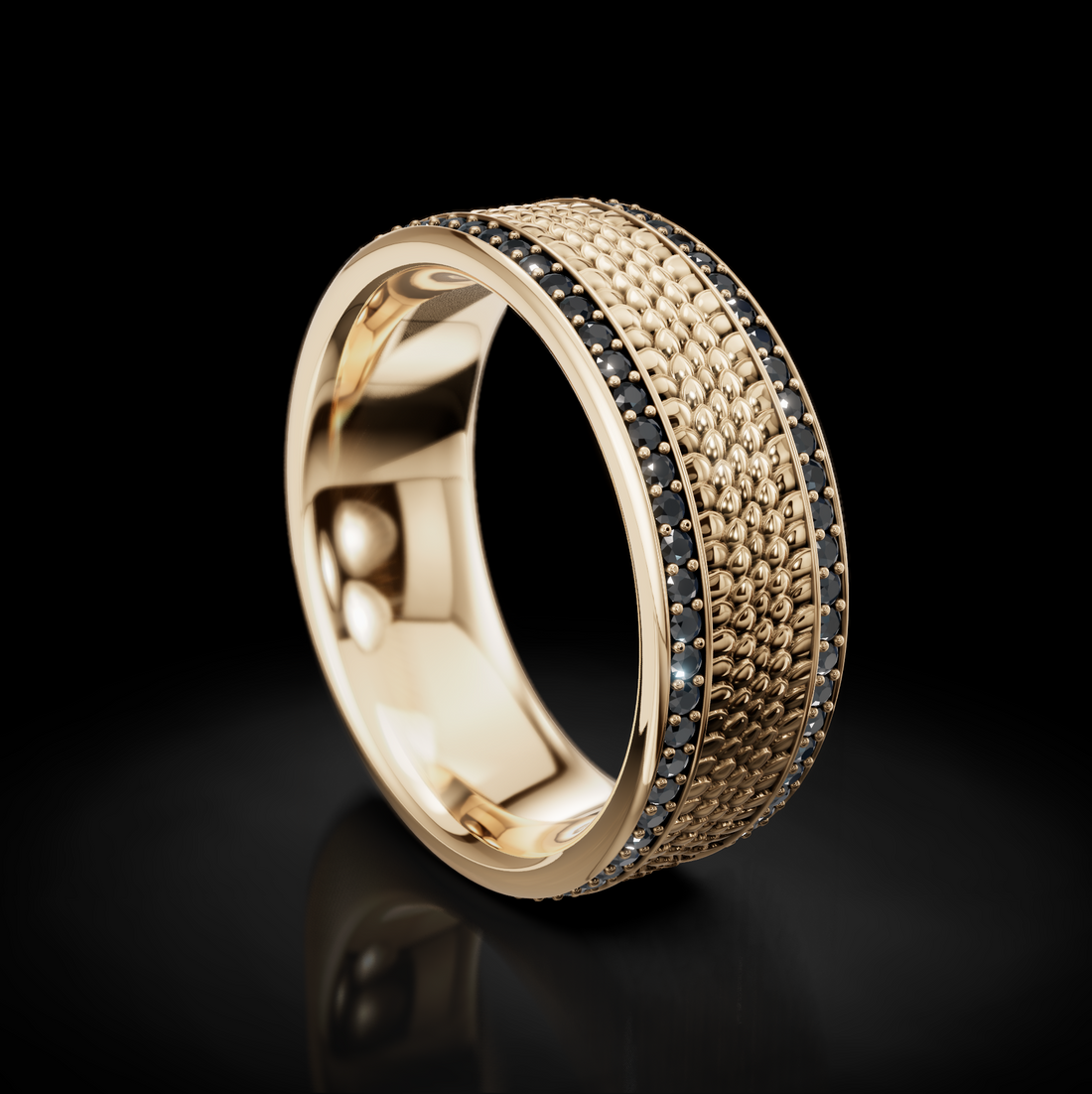 Bold Men's Wedding Ring: Snake Skin Texture and Diamonds