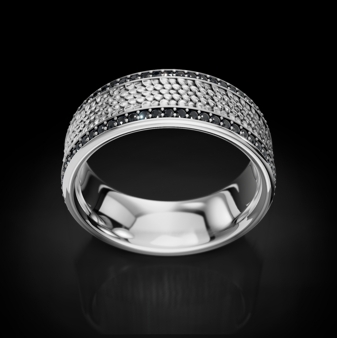 Bold Men's Wedding Ring: Snake Skin Texture and Diamonds