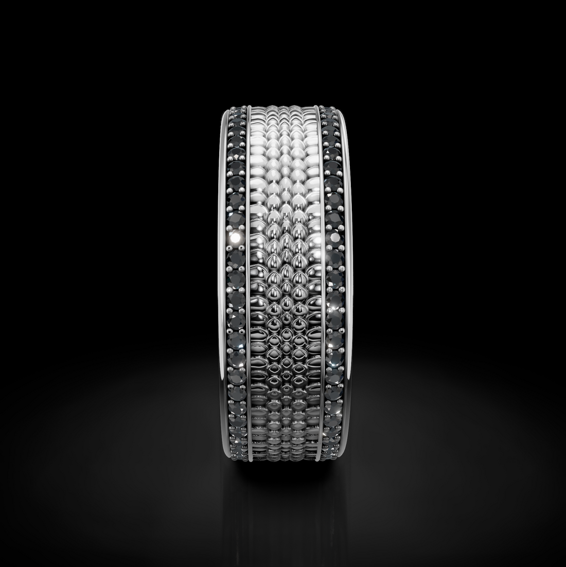 Bold Men's Wedding Ring: Snake Skin Texture and Diamonds