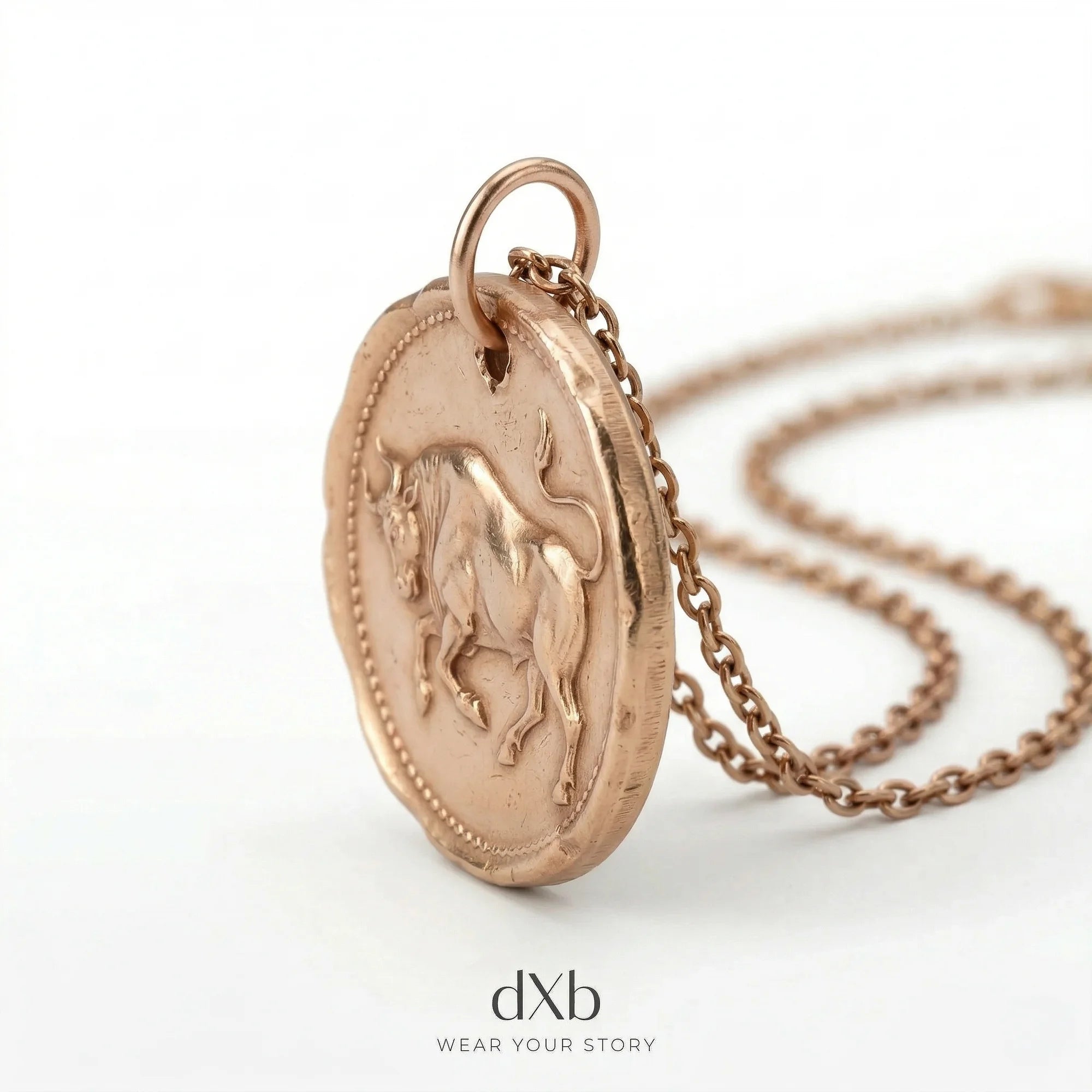 14k rose gold Ancient Coin Bull Motif pendant