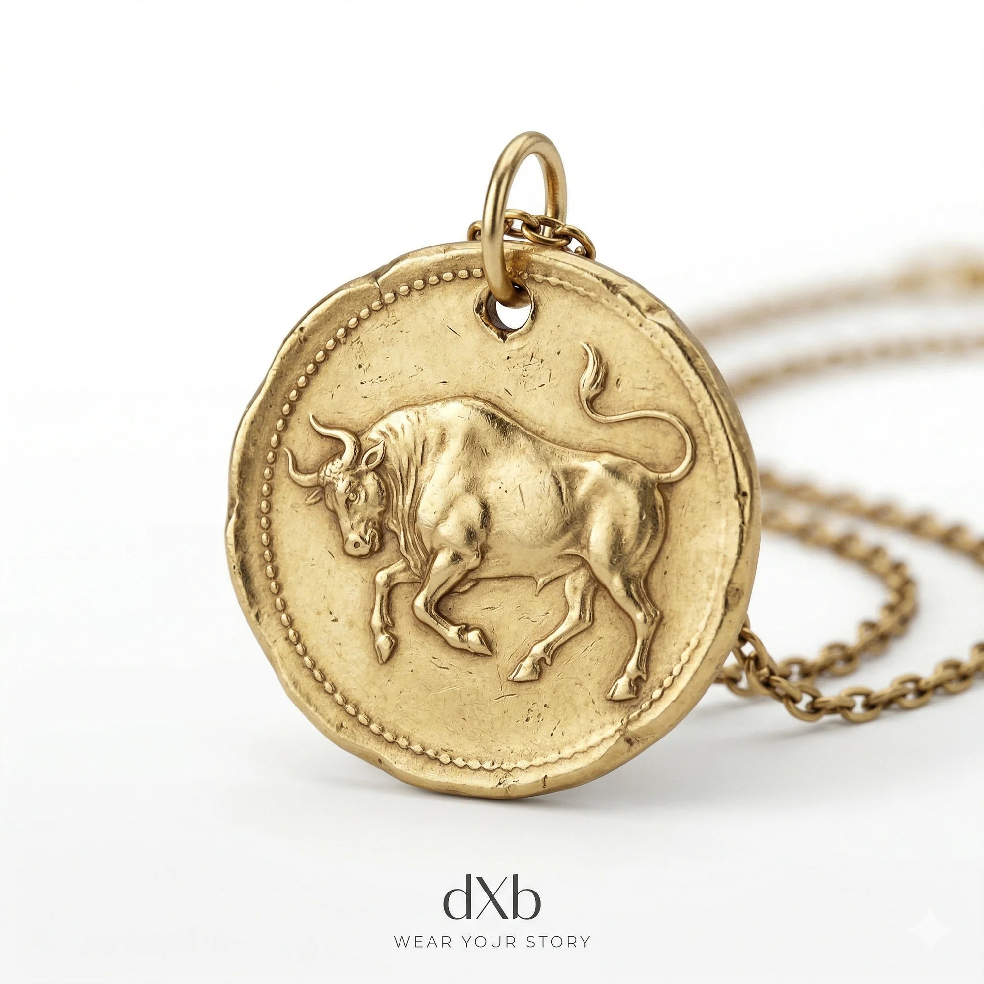 14k yellow gold Ancient Coin Bull Motif pendant