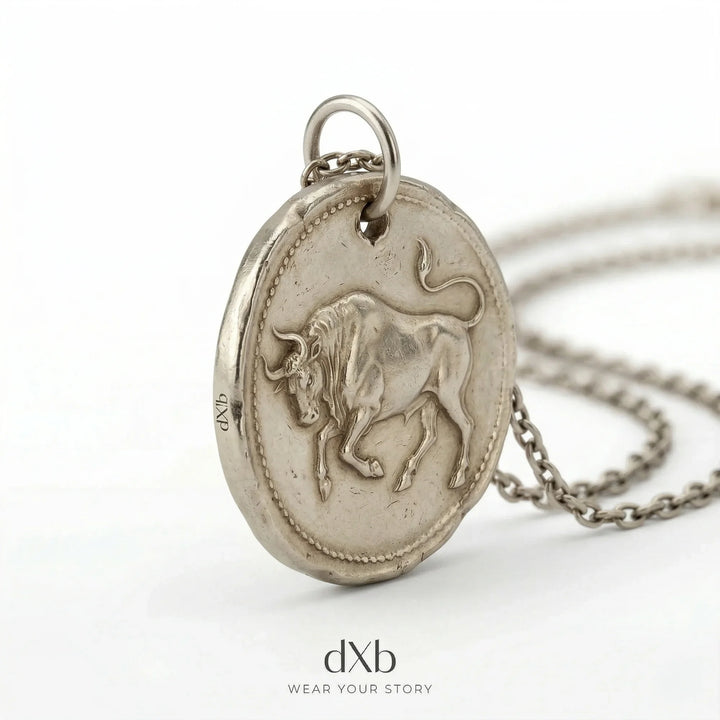 platinum Ancient Coin Bull Motif pendant