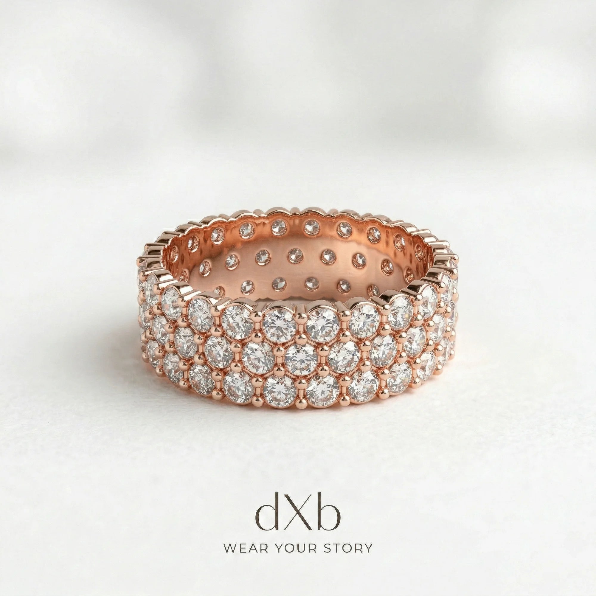 14k rose gold brilliant stones Round Triple Row Eternity Band ring